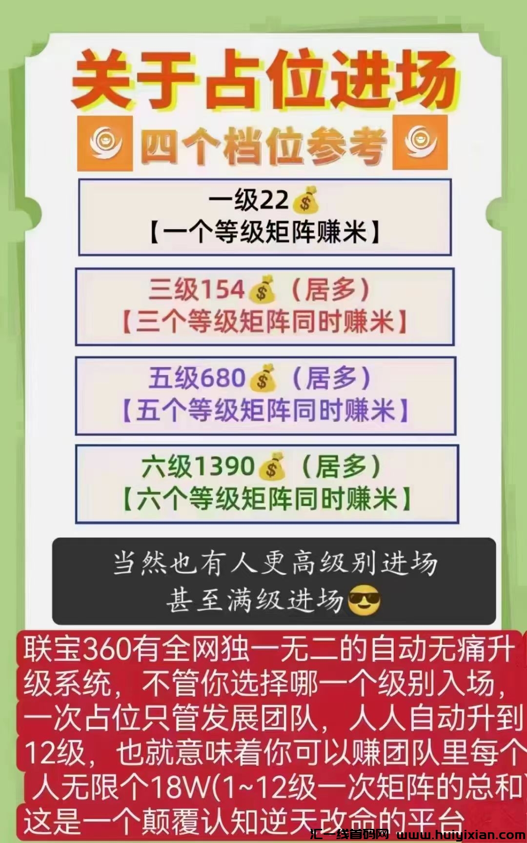 新项目联宝360，三级和五级进场没人脉没关系，-汇一线首码网