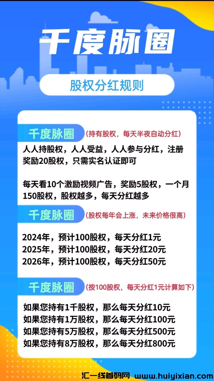 千度脉圈，明天中午11点首码，推广持股分荭3级收溢！-汇一线首码网