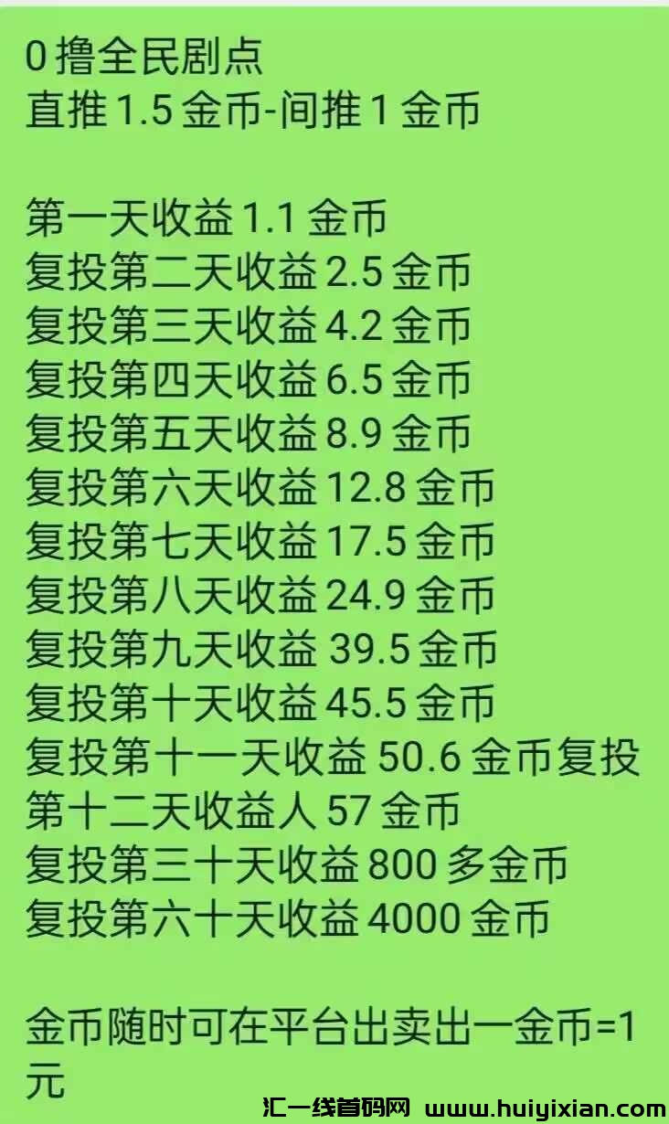 【全民剧点】零撸，产出即可卖！-汇一线首码网